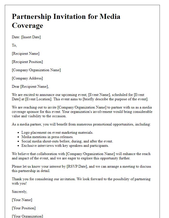 Letter template of partnership invitation for event media coverage