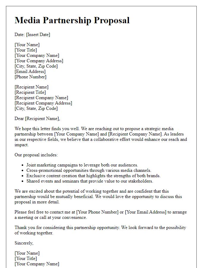 Letter template of media partnership strategic alliance proposal