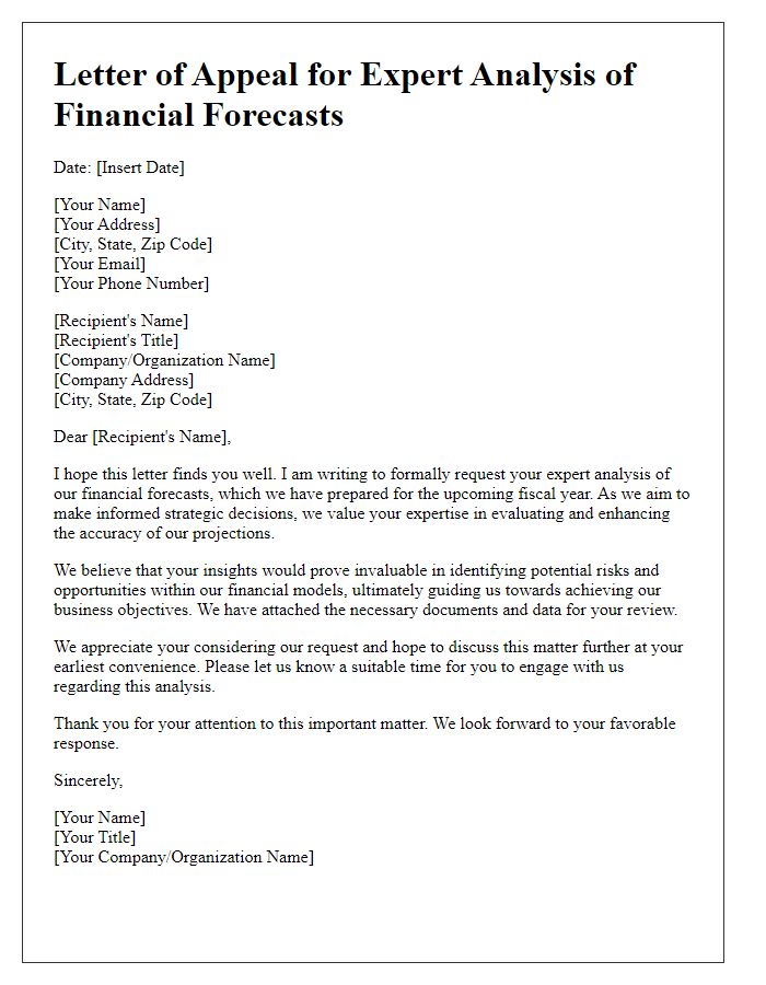 Letter template of appeal for expert analysis of financial forecasts