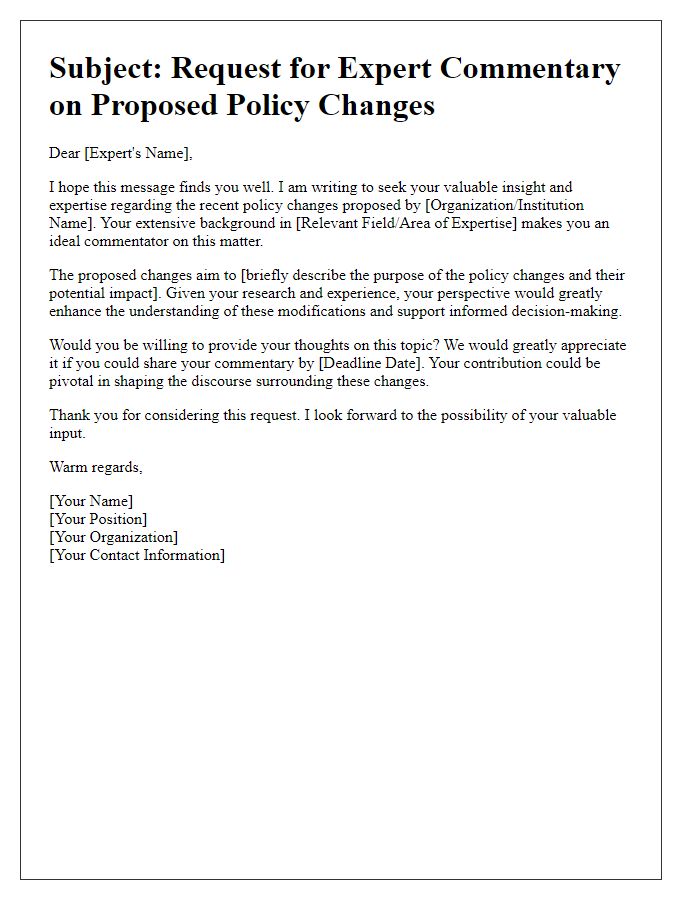 Letter template of appeal for expert commentary on policy changes