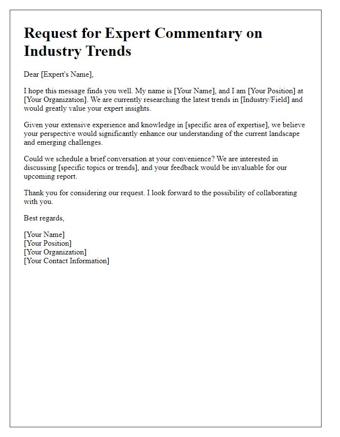 Letter template of request for expert commentary on industry trends