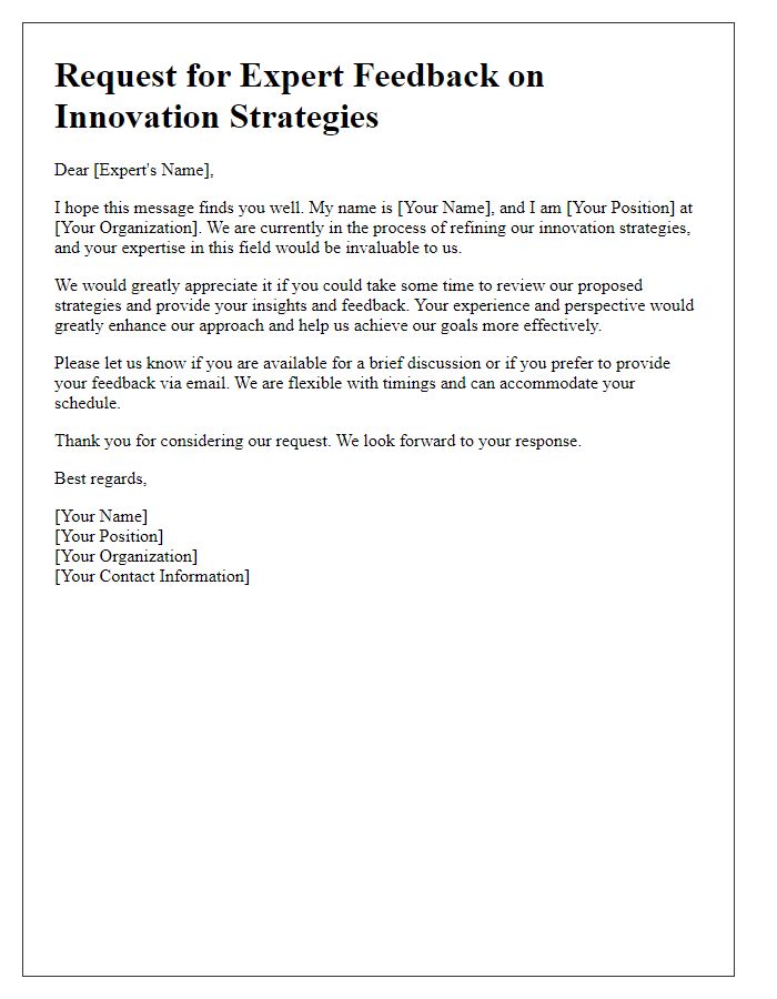 Letter template of request for expert feedback on innovation strategies