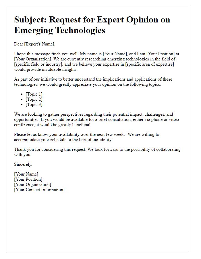 Letter template of solicitation for expert opinion on emerging technologies