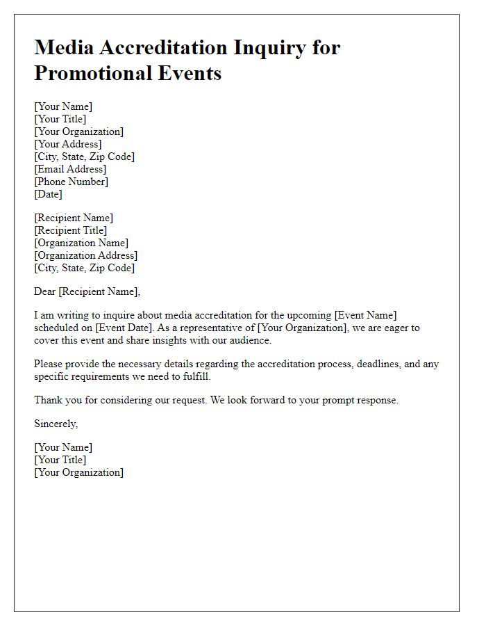 Letter template of media accreditation inquiry for promotional events