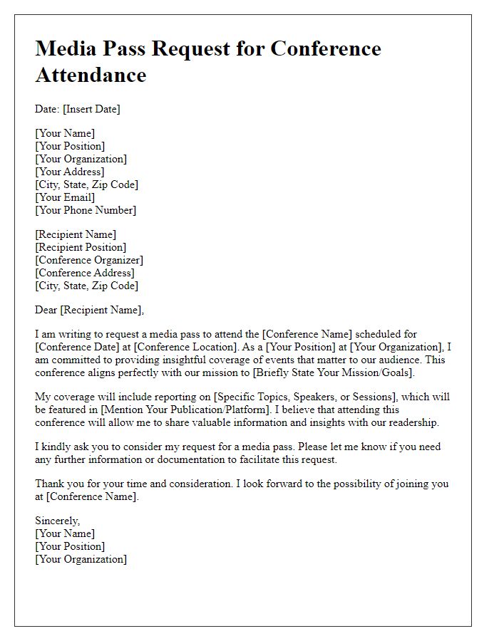 Letter template of media pass request for conference attendance