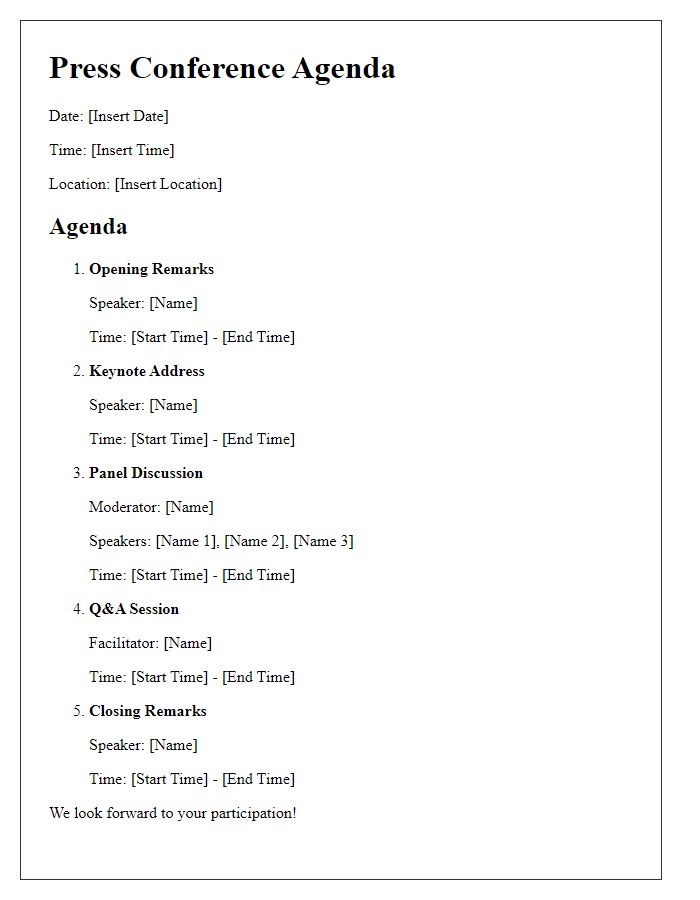 Letter template of press conference agenda for speakers