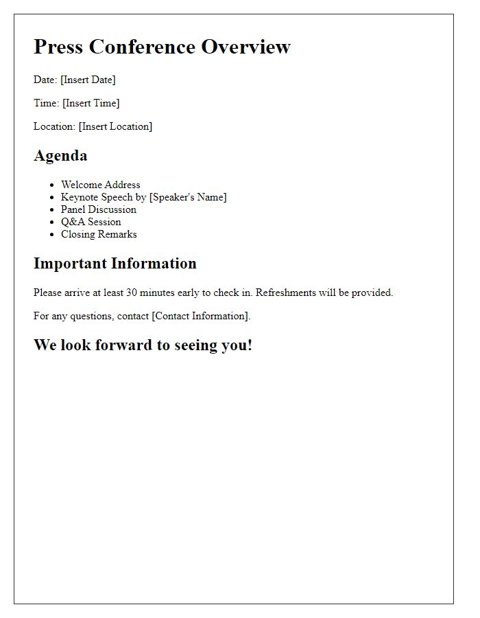 Letter template of press conference overview for attendees