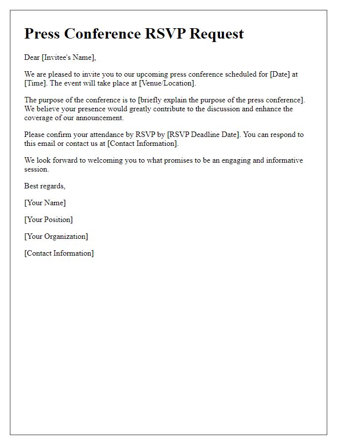 Letter template of press conference RSVP request for invitees