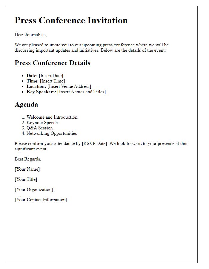 Letter template of press conference schedule for journalists