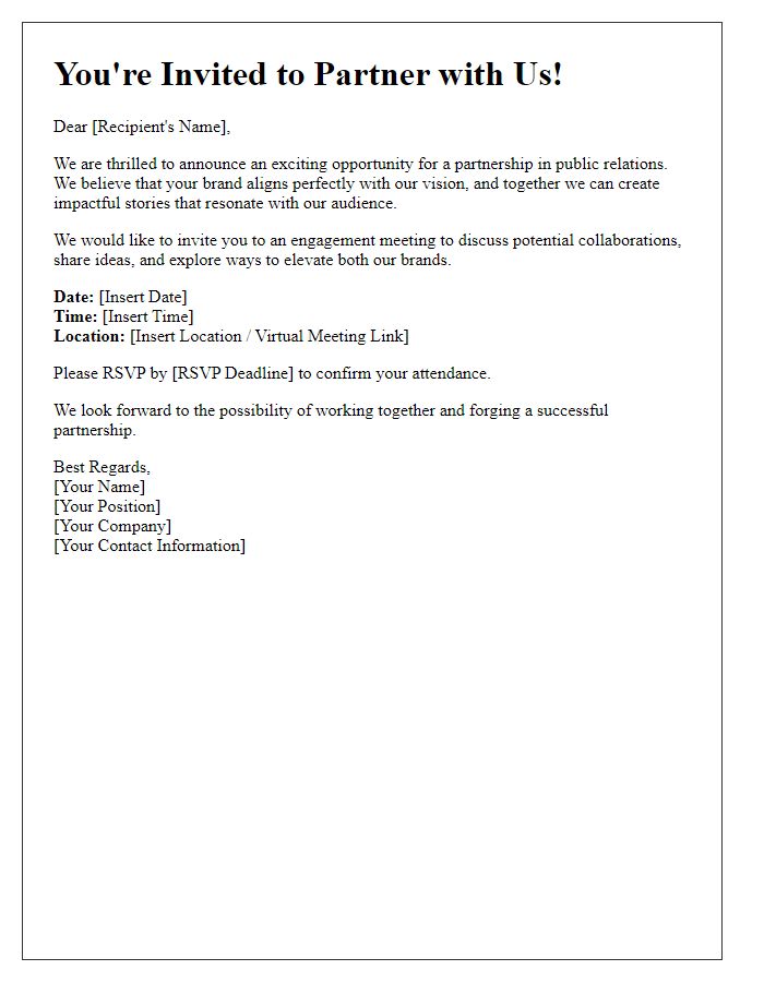 Letter template of engagement invitation for PR partnership.