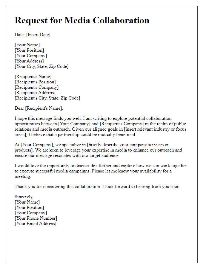 Letter template of request for media collaboration in public relations.