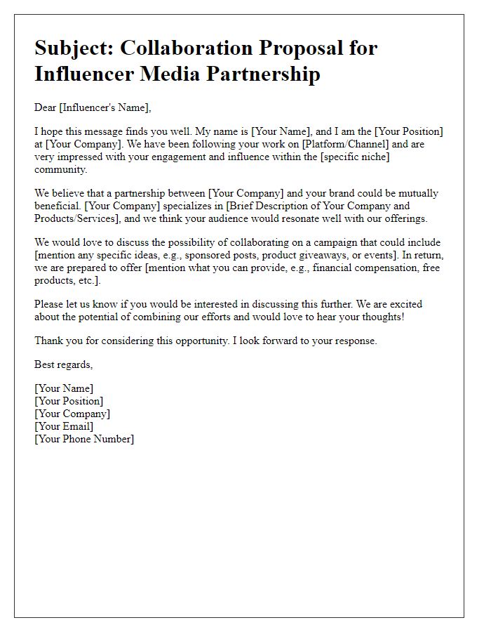 Letter template of mutual benefit request for influencer media partnership