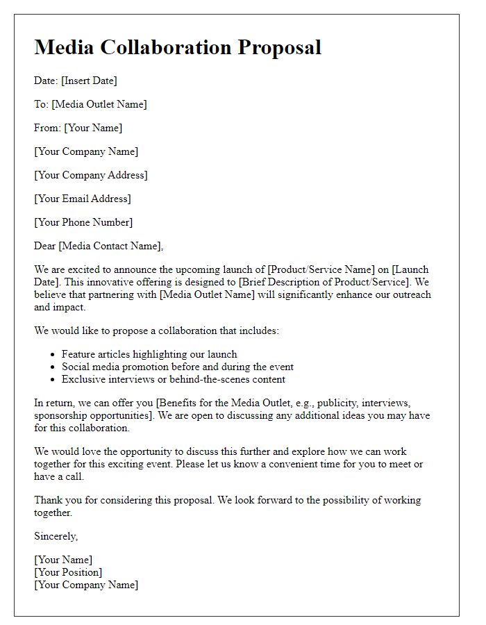 Letter template of media collaboration proposal for business launch event