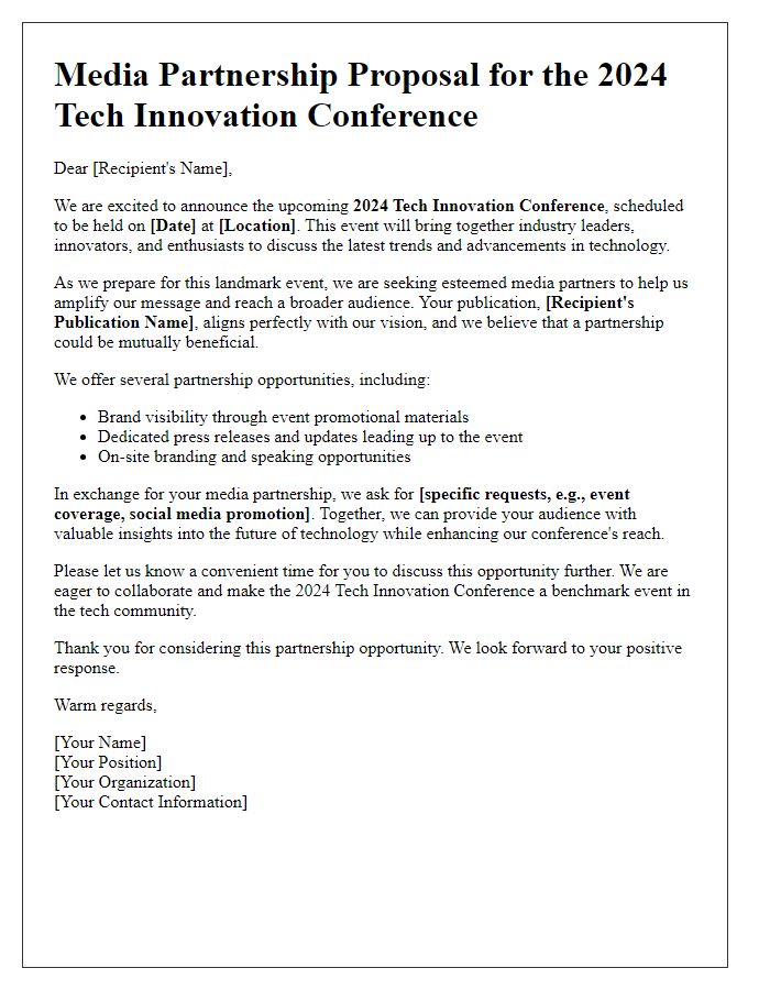 Letter template of media partnership solicitation for tech conference