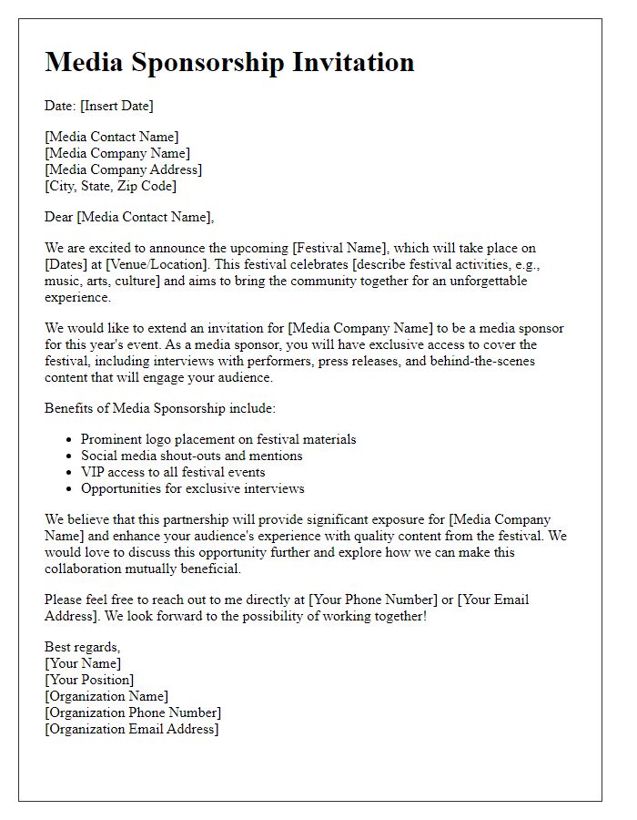 Letter template of media sponsorship invitation for festival coverage