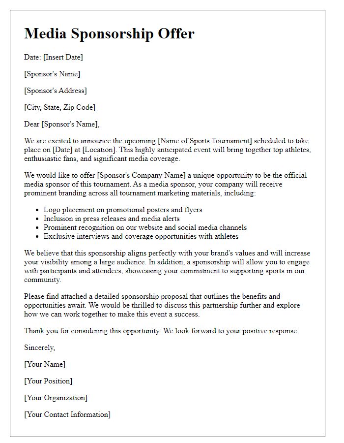 Letter template of media sponsorship offer for sports tournament