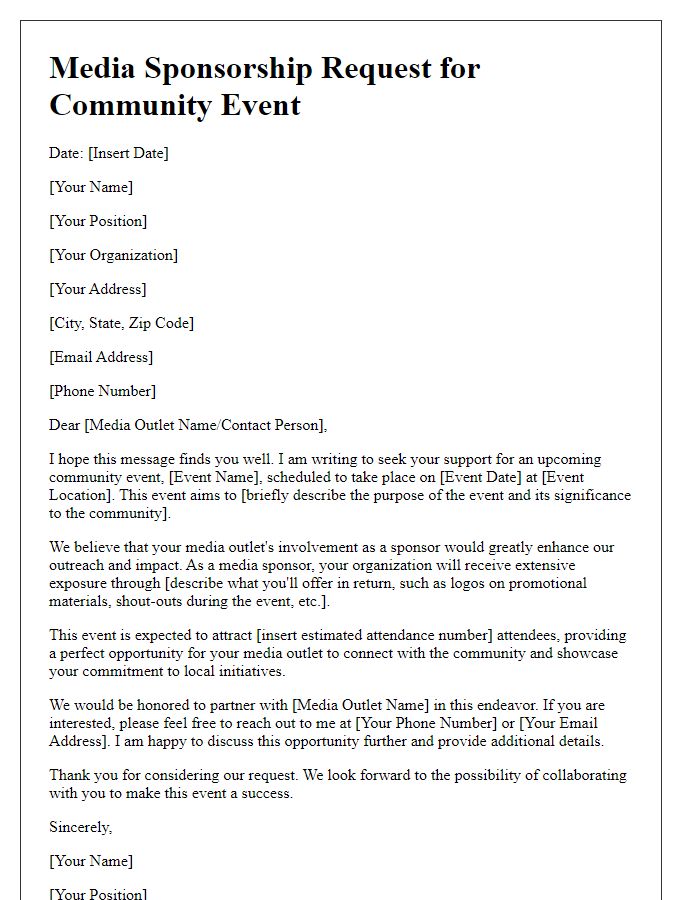 Letter template of media sponsorship request for community event