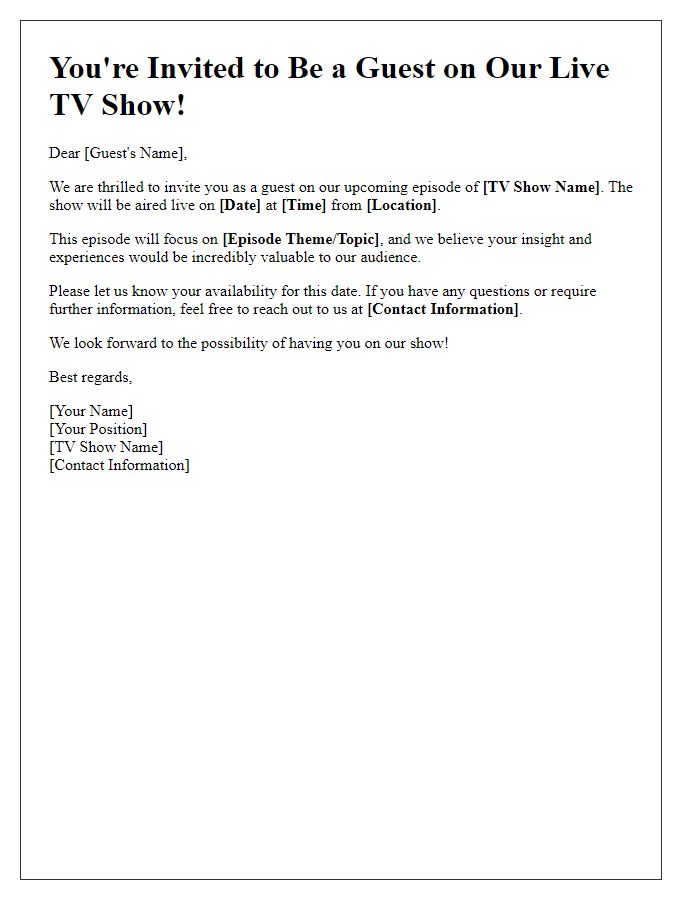 Letter template of live audience TV show guest invitation