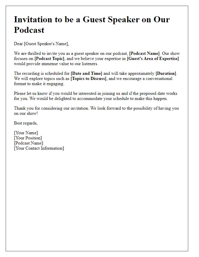 Letter template of guest speaker invitation for podcast episode