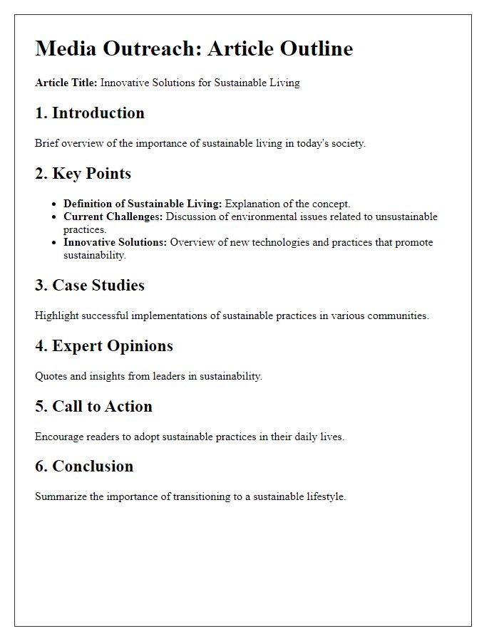 Letter template of a concise article outline for media outreach.