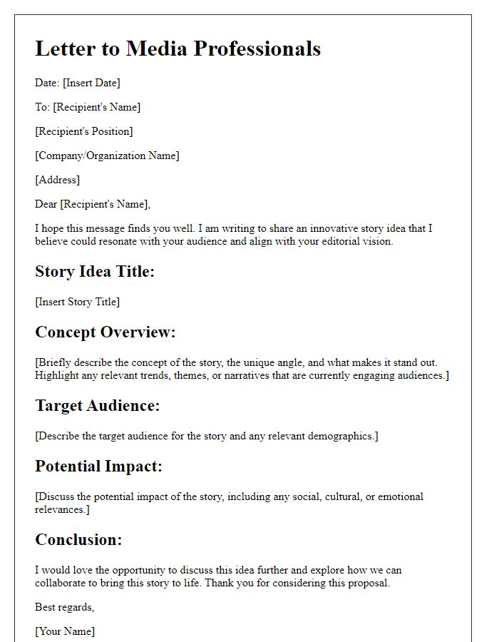 Letter template of an innovative story idea for media professionals.