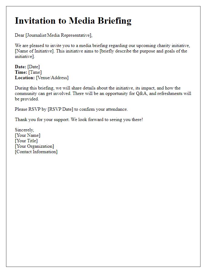 Letter template of media briefing invitation for charity initiative