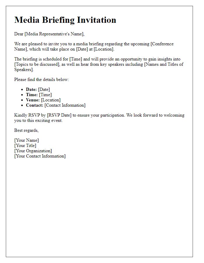 Letter template of media briefing invitation for conference announcement