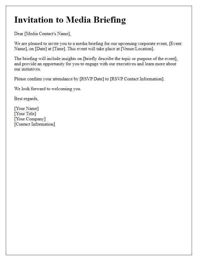 Letter template of media briefing invitation for corporate event