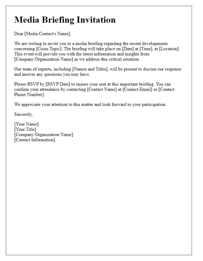 Letter template of media briefing invitation for crisis communication