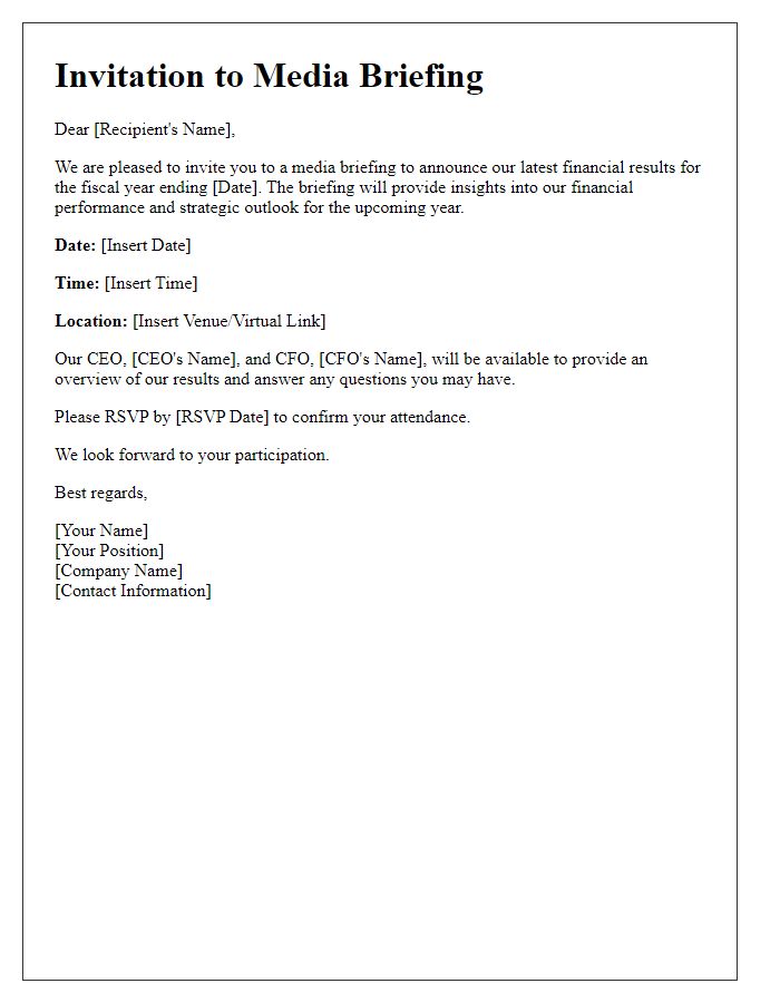 Letter template of media briefing invitation for financial results announcement