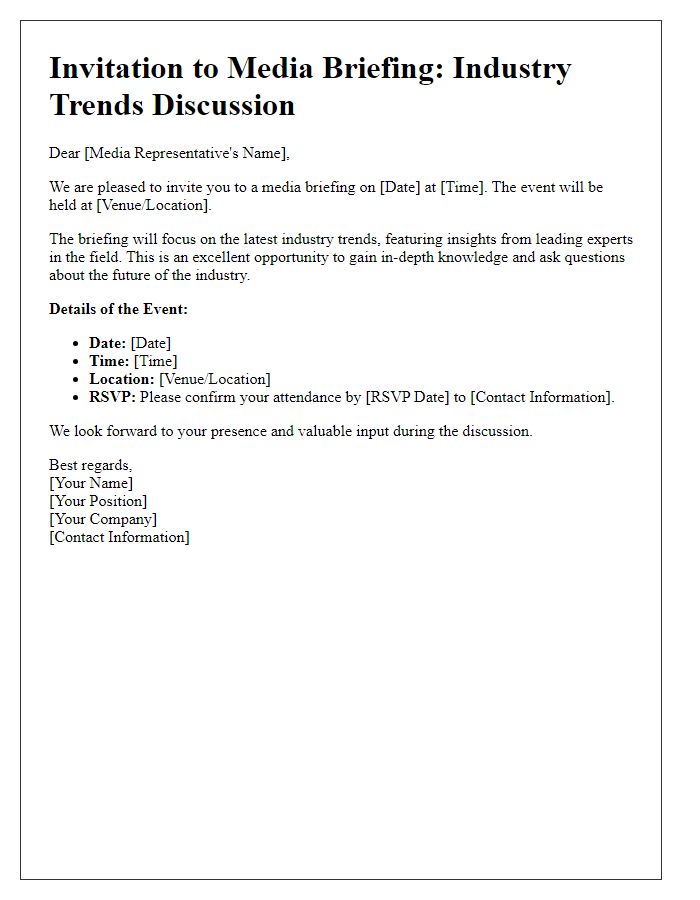 Letter template of media briefing invitation for industry trends discussion