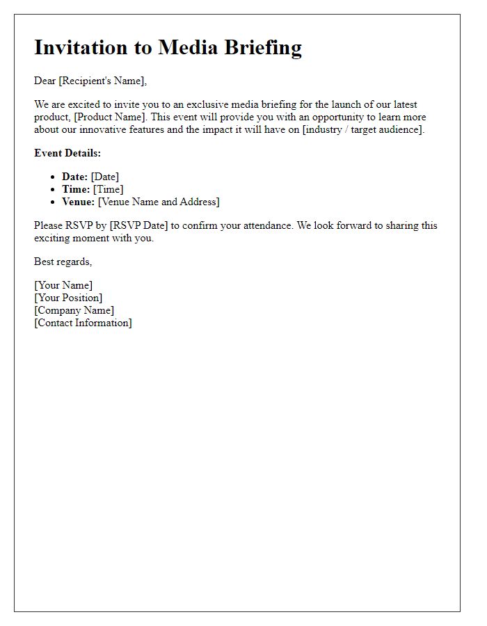 Letter template of media briefing invitation for product launch