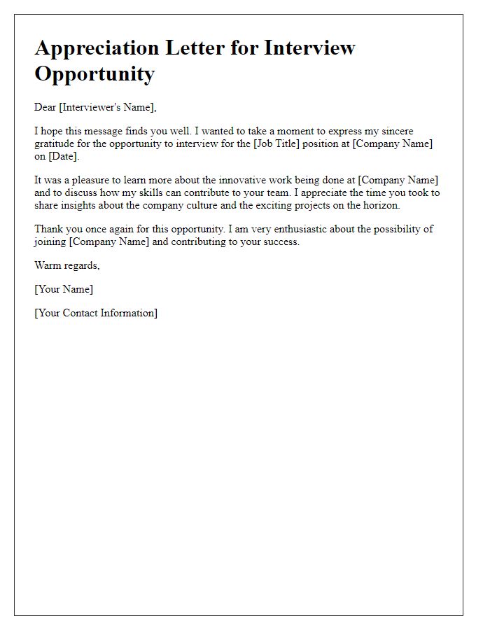 Letter template of appreciation for interview opportunity