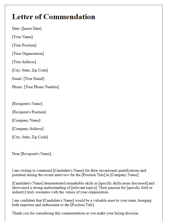 Letter template of commendation for interview consideration