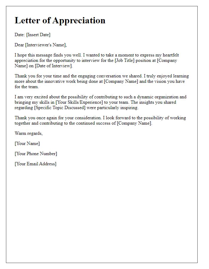 Letter template of heartfelt appreciation for interview