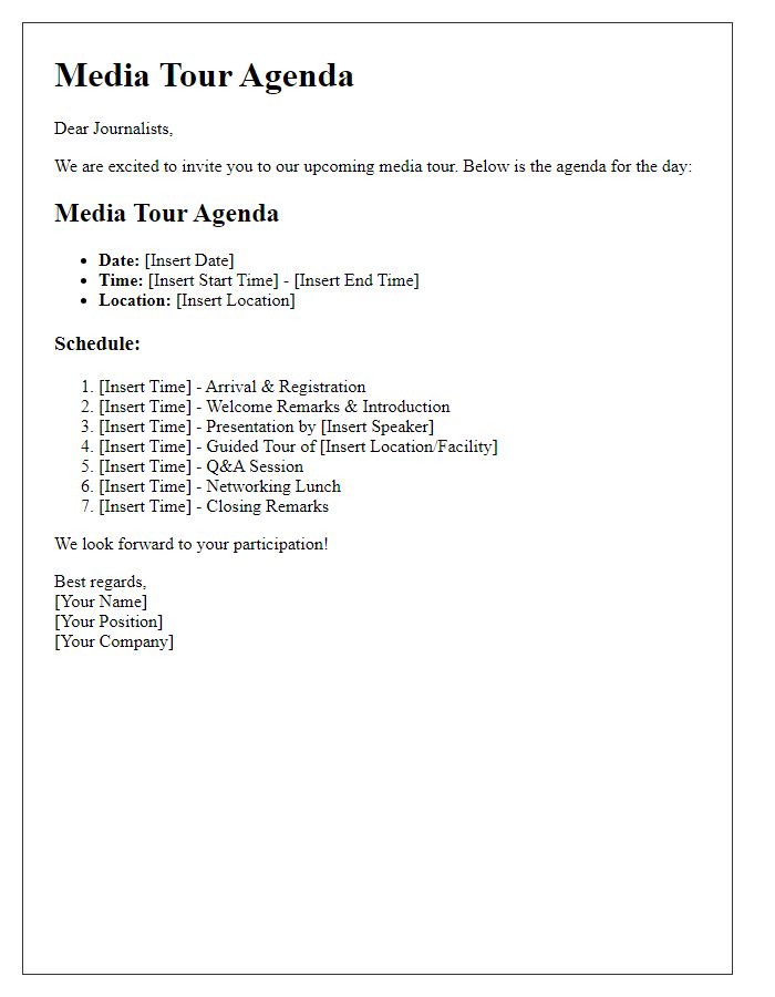 Letter template of media tour agenda for journalists