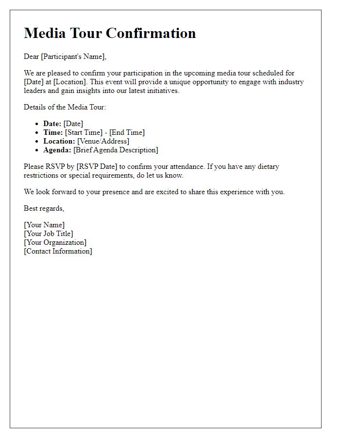 Letter template of media tour confirmation to participants