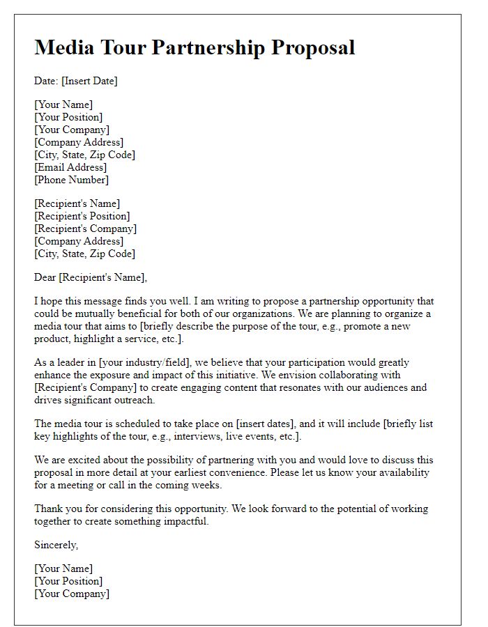 Letter template of media tour partnership proposal