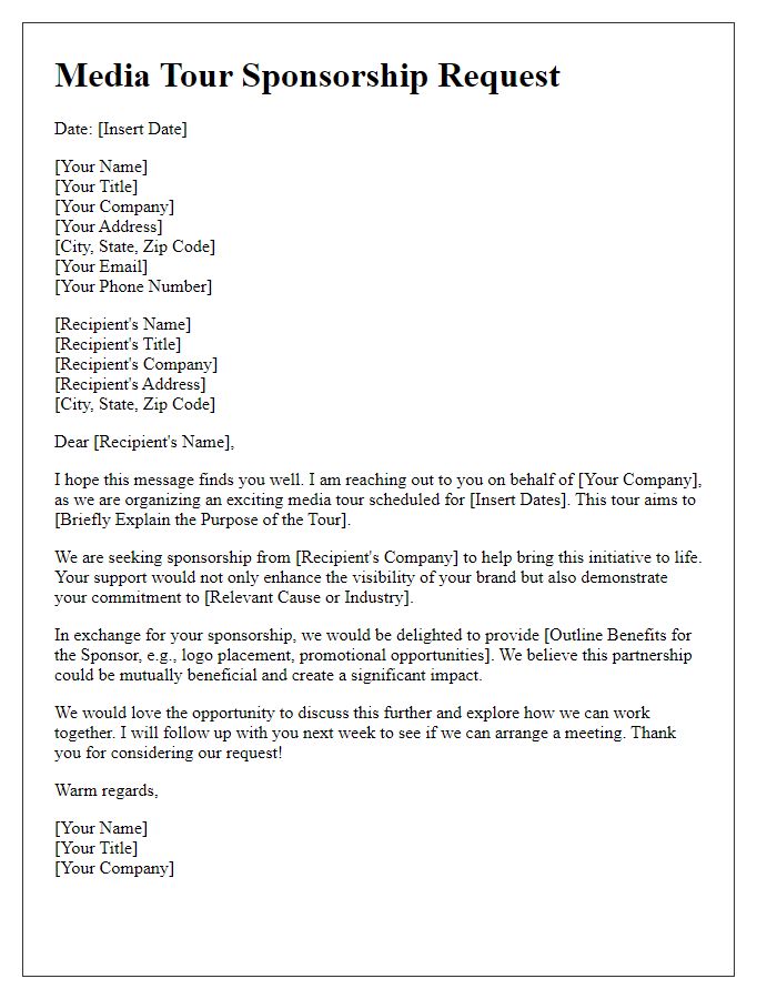 Letter template of media tour sponsorship request