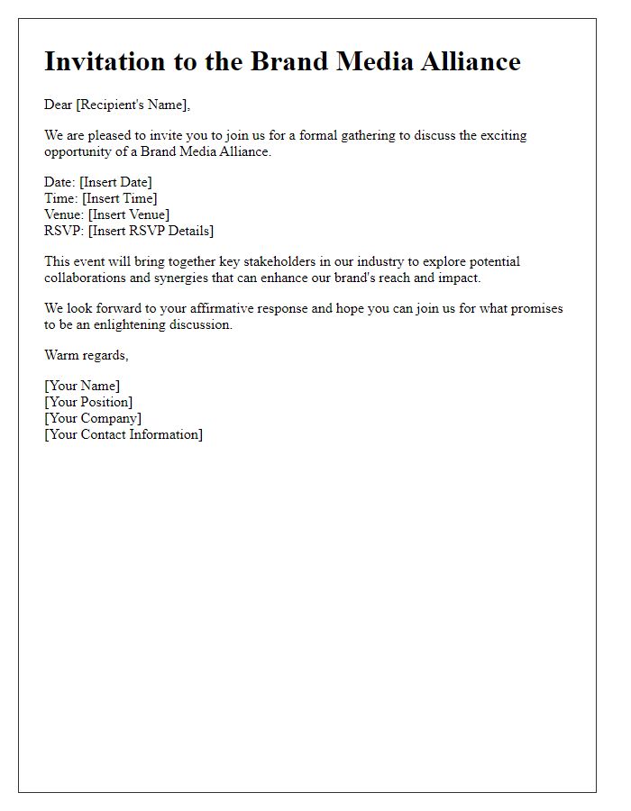 Letter template of formal invitation for brand media alliance