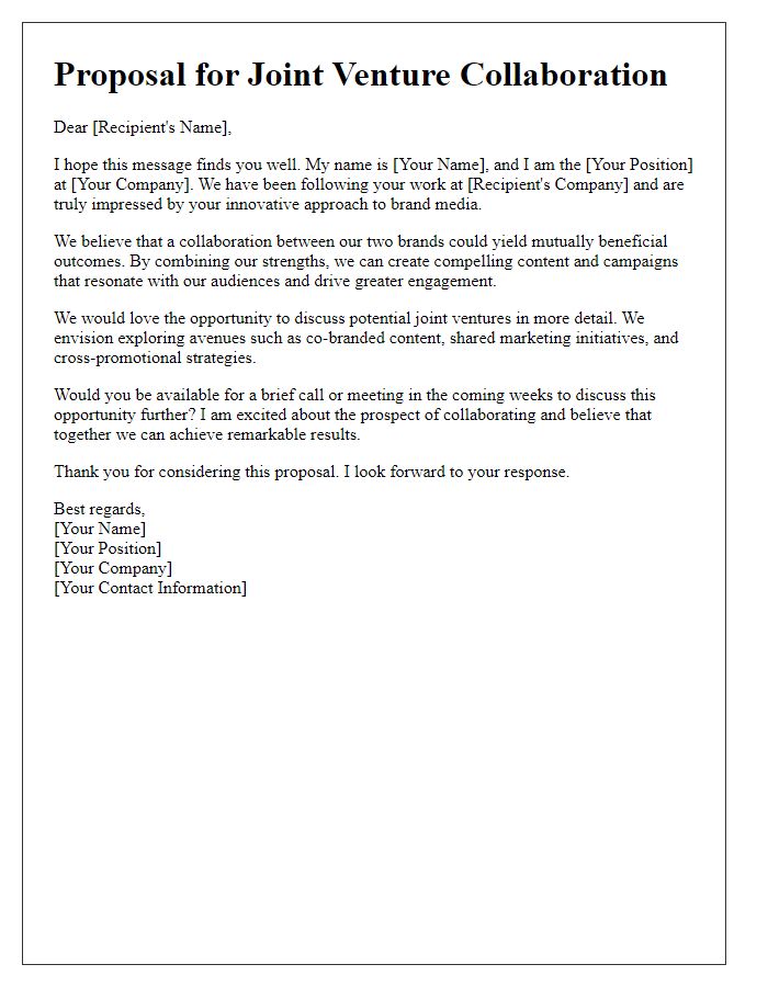 Letter template of outreach for brand media joint venture