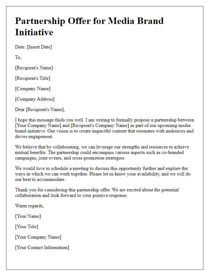 Letter template of partnership offer for media brand initiative