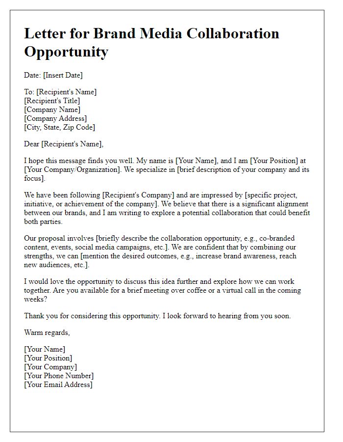 Letter template of pitch for brand media collaboration opportunity