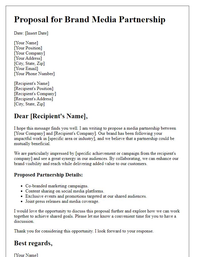 Letter template of proposal for brand media partnership