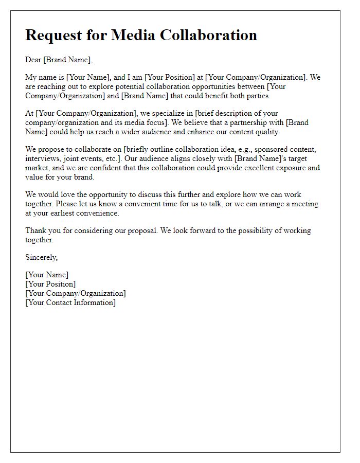 Letter template of request for media collaboration with brand