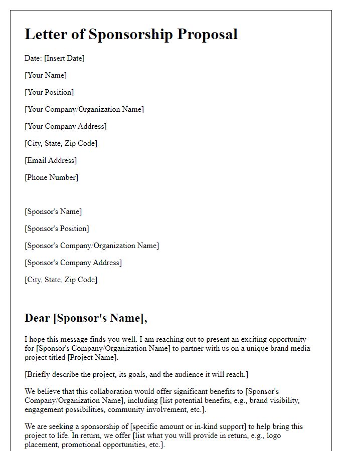 Letter template of sponsorship proposal for brand media project