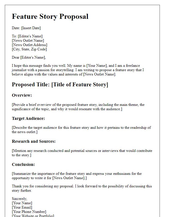 Letter template of feature story proposal for news outlet