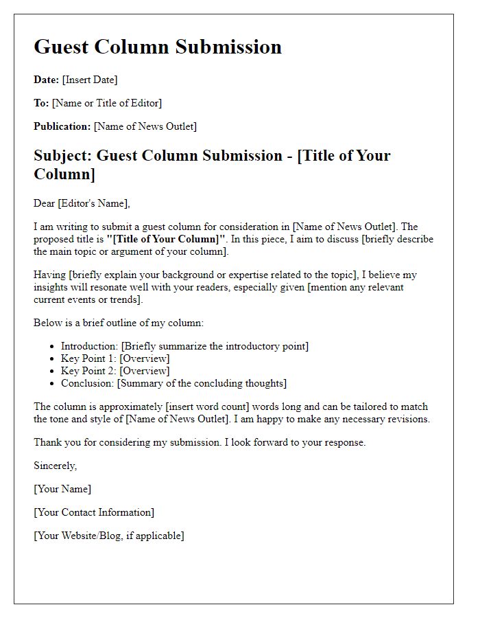 Letter template of guest column for news outlet