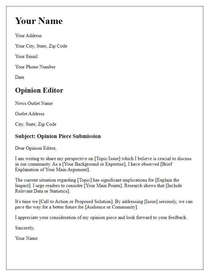 Letter template of opinion piece for news outlet