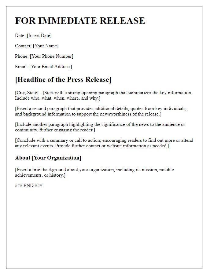 Letter template of press release for news outlet